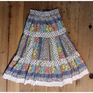 Vtg C&A UK Tiered Midi Skirt Womens US 6 Floral 90s Prairie Cottagecore Fairy